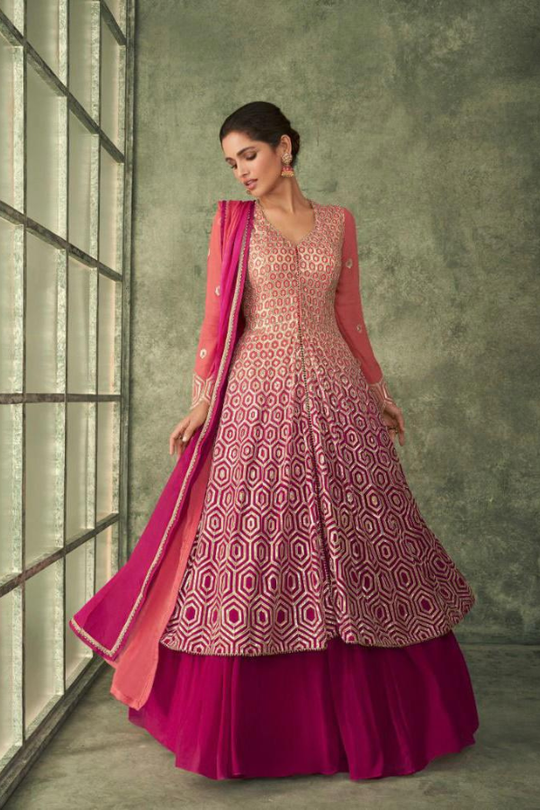 Pantaloni Anarkali Kurti Con Dupatta Per Donna – Taglie Forti Fino A 6XL, Wine, Rayon, Con Pizzo
