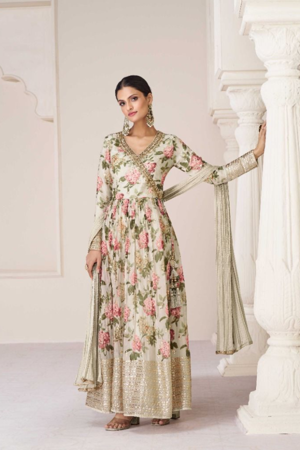 Buy Floral Pakistani Style Blue Anarkali Suit Set Online – Ombray