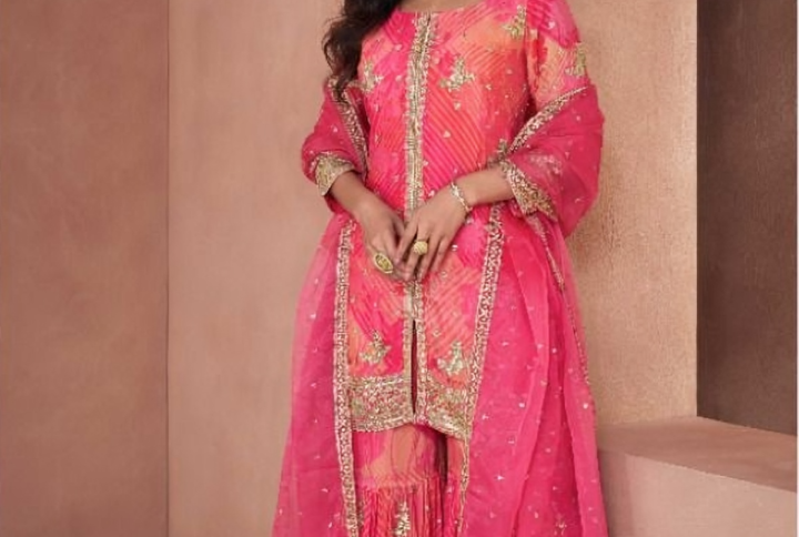 Mandy Pink Fusion Partywear Sharara Set With Dupatta