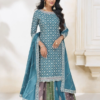 Blue Embroidery Partywear Suit