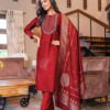 Kurti Pant Set with Embroidery Hand Work and Heavy Dupatta Red