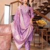 Kurti Pant Set with Embroidery Hand Work and Heavy Dupatta Purple