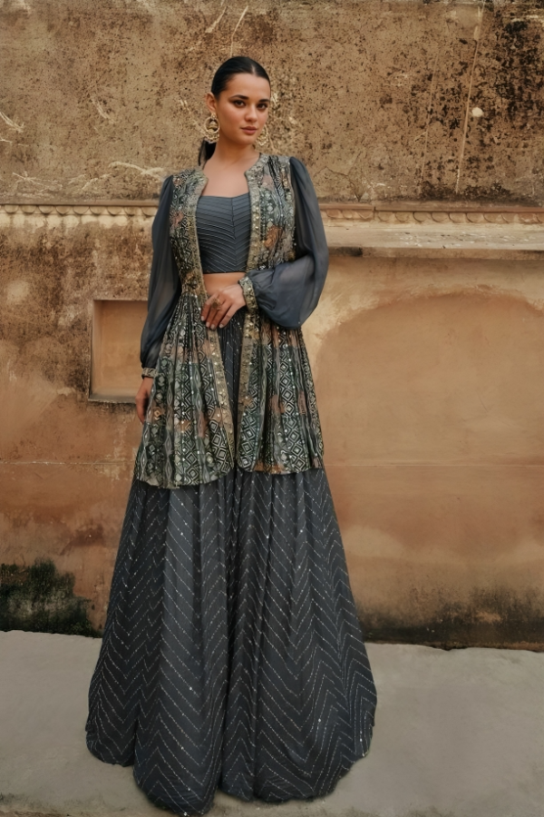 Fancy Lahenga Set With Shrug And Heavy Embroidery‘