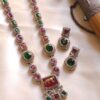 SABYASACHI INSPIRED RUBY PINK AND GREEN LONG NECKLACE SET WITH EARRINGS