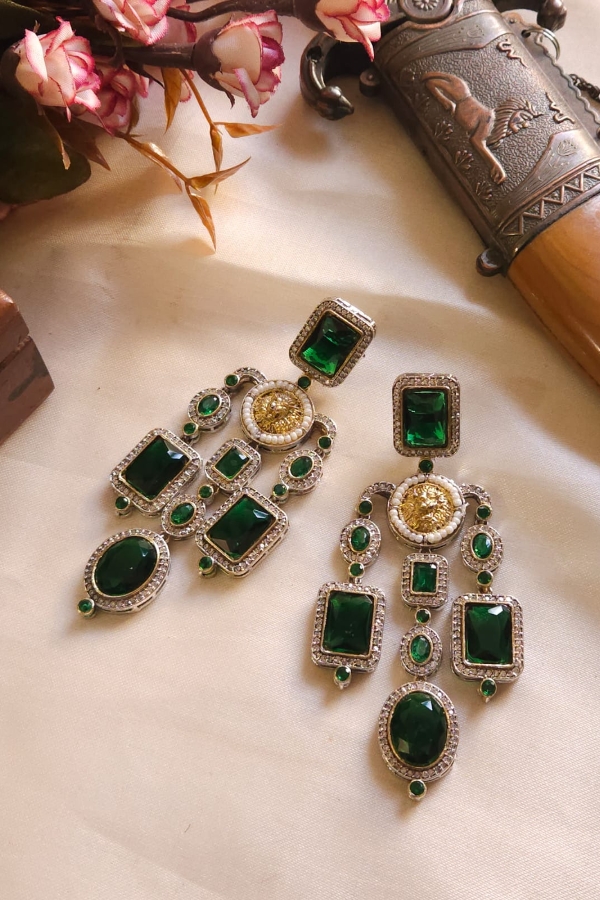 Sabyasachi Dark Green Earrings | Desi Treasure