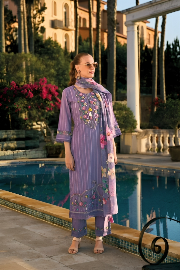 Purple Kurti with Designer Embellished Pants and Zari Dupatta