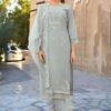 Grey Silk Kurti with Viscose Pants & Embroidered Dupatta