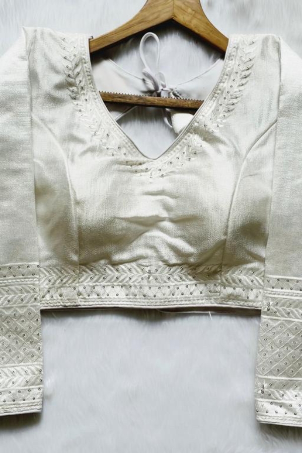 Elegant Milan Silk Tone-to-Tone Full Sleeve Blouse White