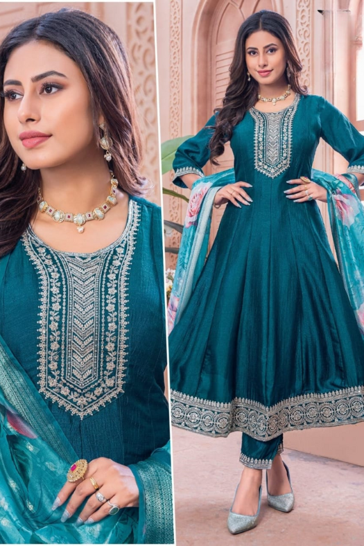 Embroidery Anarkali Gown Dupatta with Bottom set