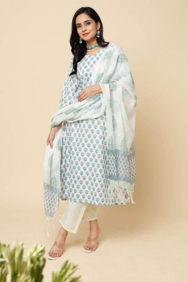 Luminous Light Green: Traditional Elegance in our 3-Piece Kurta Dress