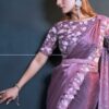 Designer Purple Ready-to-Wear Silk Crepe Georgette Saree with Belt