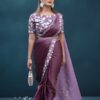 Designer Purple Ready-to-Wear Silk Crepe Georgette Saree with Belt