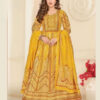 Yellow Heavy Rayon Foil Prints Long Anarkali Gown With Dupatta