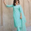 Sky Blue Silk Kurti with Viscose Pants & Embroidered Dupatta