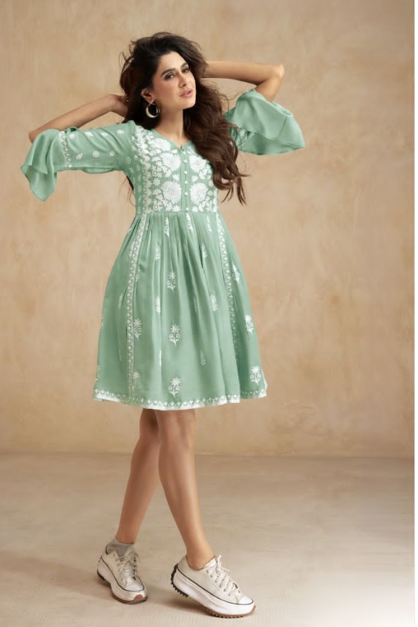 Embroidery Sage Green Summer Dress. Comfortable Fabric Womenswear Casual Style