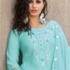 Sky Blue Silk Kurti with Viscose Pants & Embroidered Dupatta