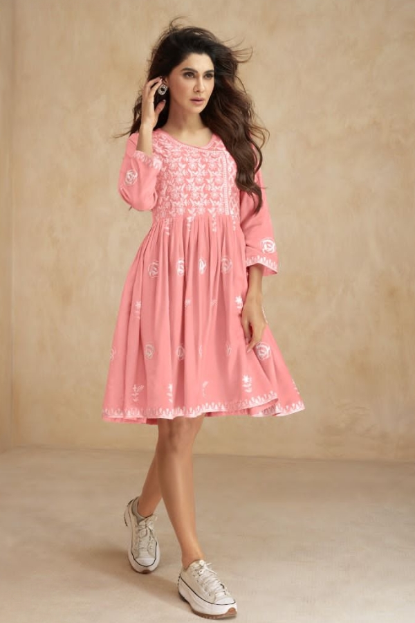 Embroidery Peachy Pink Summer Dress. Womenswear Comfortable Fabric Casual Style