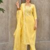 Yellow Silk Kurti with Viscose Pants & Embroidered Dupatta