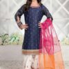 Stylish Kids Kurti Pant Dupatta Combo Suits in Dark Blue