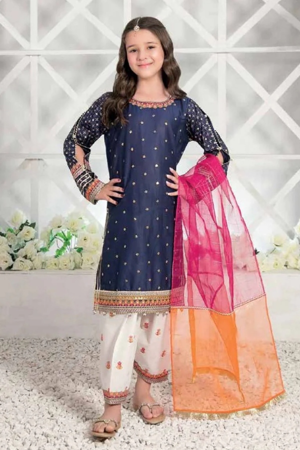 Stylish Kids Kurti Pant Dupatta Combo Suits in Dark Blue