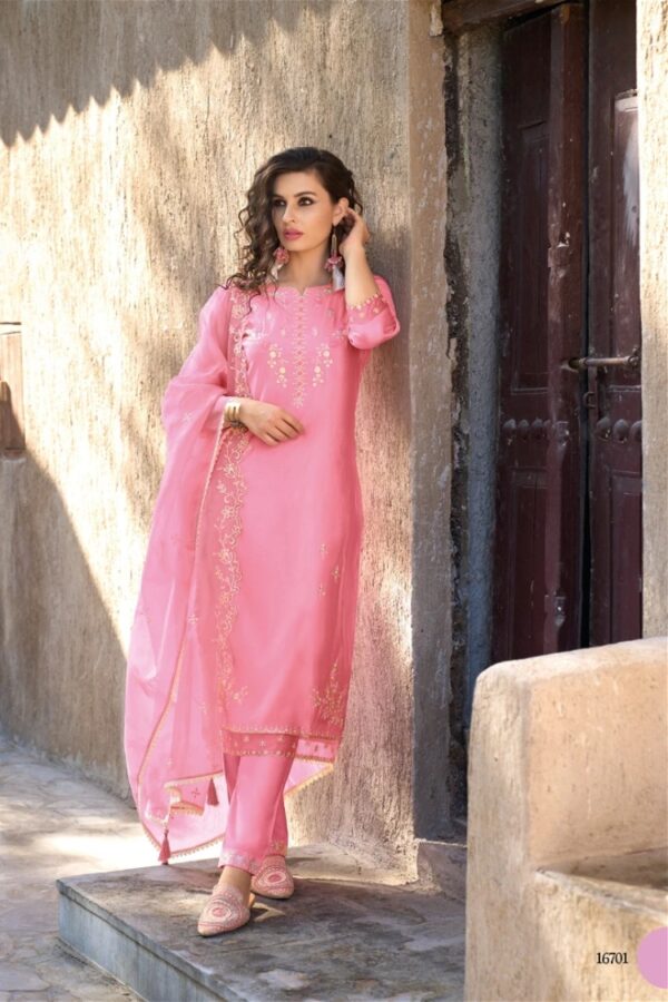 Pink Silk Kurti with Viscose Pants & Embroidered Dupatta