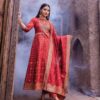 6 Elegant Anarkali Banarasi Dresses Jacquard Dupatta with Top Nylon Silk