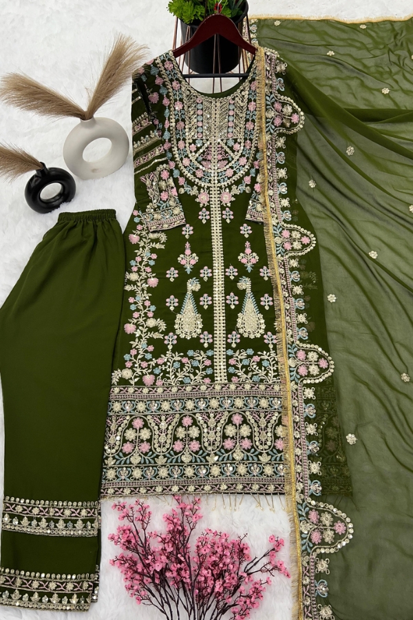 New Festival Collection: Elegant Faux Georgette & Embroidery Ensemble