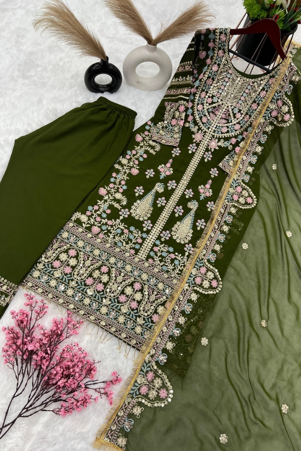 New Festival Collection: Elegant Faux Georgette & Embroidery Ensemble