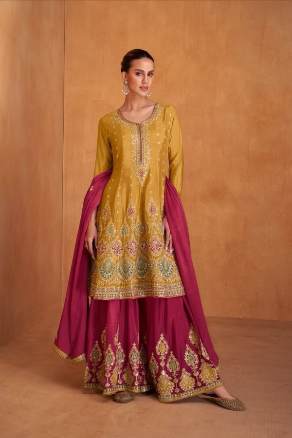 Yellow Full Stitched Heavy Real Chinon Sharara