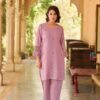 Elegant Slub Roman Viscous Silk Kurta Set with Sadab Khatli Work