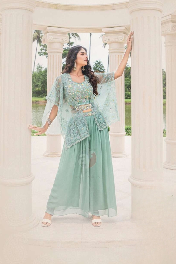 Latest Designer Festive Wear Salwar Kameez Set in Natural Crepe