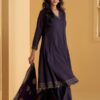 Wine Pure Masleen Cotton Silk Suit with Embroidery & Sequins -