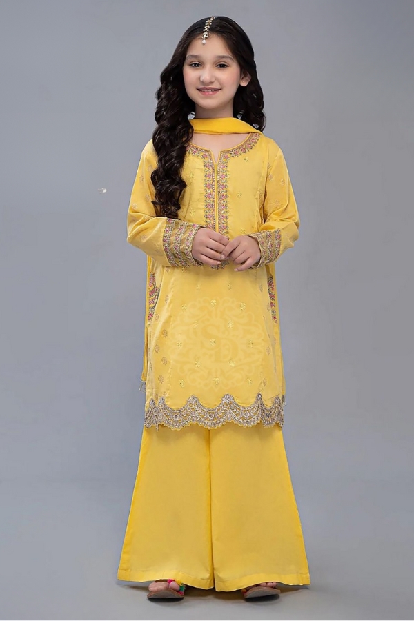 Kids Ready-to-Wear Pakistani Gharara Style Suit - Yellow