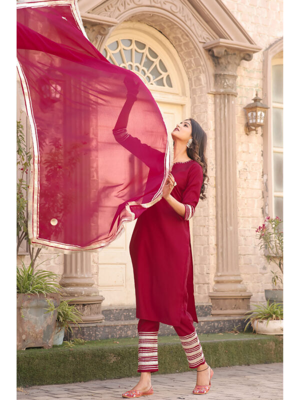 Trendy Designer Roman Silk Kurti Set with Gota Patti Work and Chiffon Dupatta