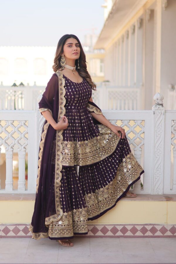 Elegant Faux Georgette Kurti with Gharara and Dupatta - Sequins & Embroidery