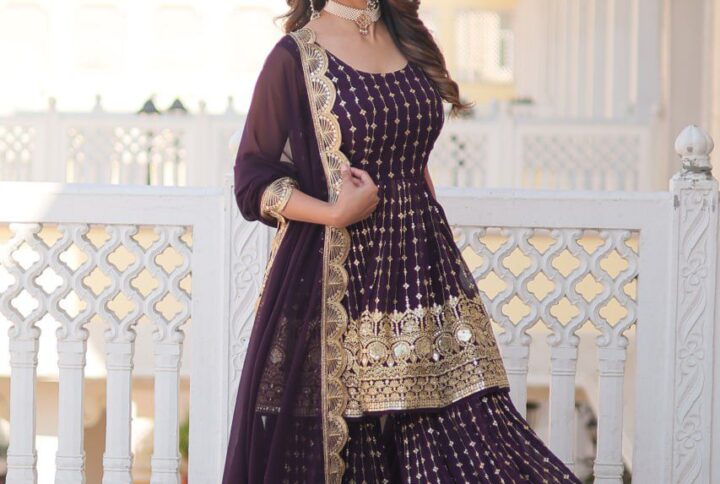 Elegant Faux Georgette Kurti with Gharara and Dupatta - Sequins & Embroidery