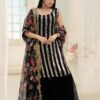 Black Faux Blooming Kurti with Sharara and Dupatta - Sequins & Embroidery