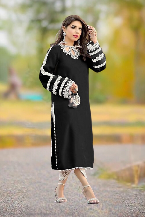 Black Fox Georgette Kurti Set with Viscose Silk Bottom